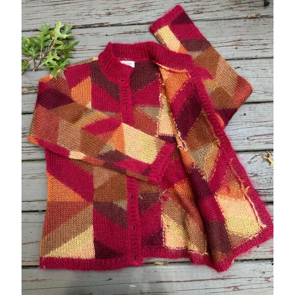 Vintage Talbots Hand Knit Red Mohair Blend Fluffy Grannycore Cardigan Sz P - Picture 4 of 13